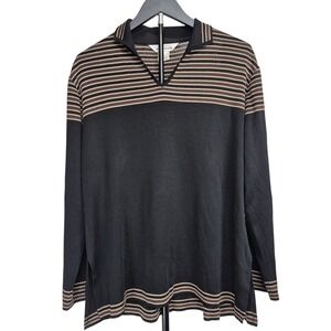 Exclusively Misook Womens XL Pullover Knit Top Collar Long Sleeve Shoulder Pads‎